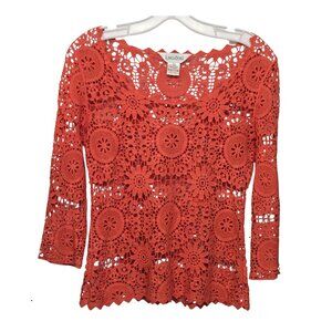 LingaDore Orange Crochet XS Lace Top Cotton Floral Boho Festival
